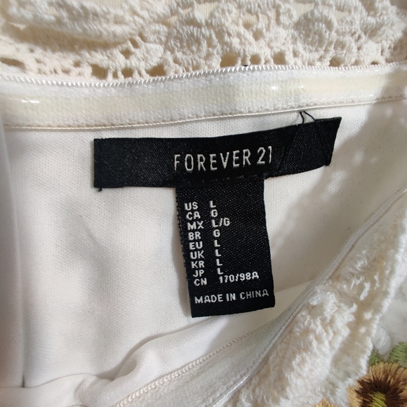 FOREVER 21 NWT Cream Knit Multicolor Floral Embroidered Off The Shoulder Dress L - Picture 7 of 16